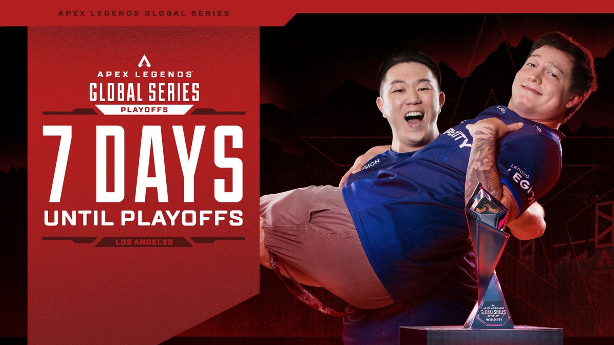 PlayApexEsports's tweet photo. We can't believe the #ALGS Split 1 Playoffs are just one week away.🤯

📅 May 2-5 
📍 Galen Center, LA

From Group Stage to Match Point Finals, we'll get to witness real legends clash for glory, and a $1M USD prize pool!🤩

👉:  https://t.co/2OsamOCzjR https://t.co/0MsmVks0LJ