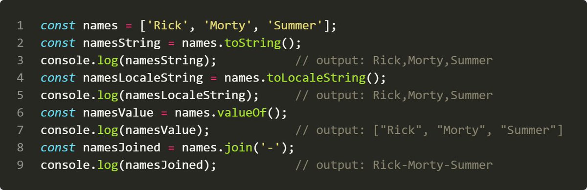 📌 Convert arrays into strings
#javascript #100DaysofCode #Coding