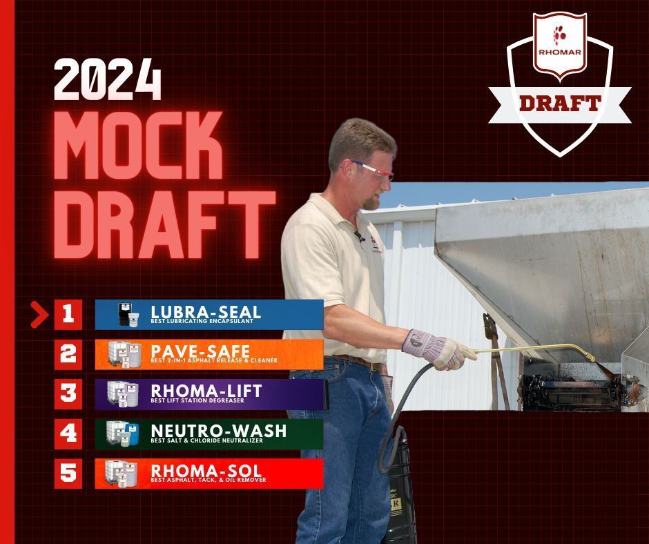 In honor of #NFLDraft Day, we're releasing our completely unbiased mock draft picks for #RHOMAR products. Follow us for more unbiased non-sports coverage. 

#asphalt #asphaltpaving #asphaltroads #roads #roadconstruction #PaveSafe #RhomaSol #snowremoval #deicing #maintenance #snow