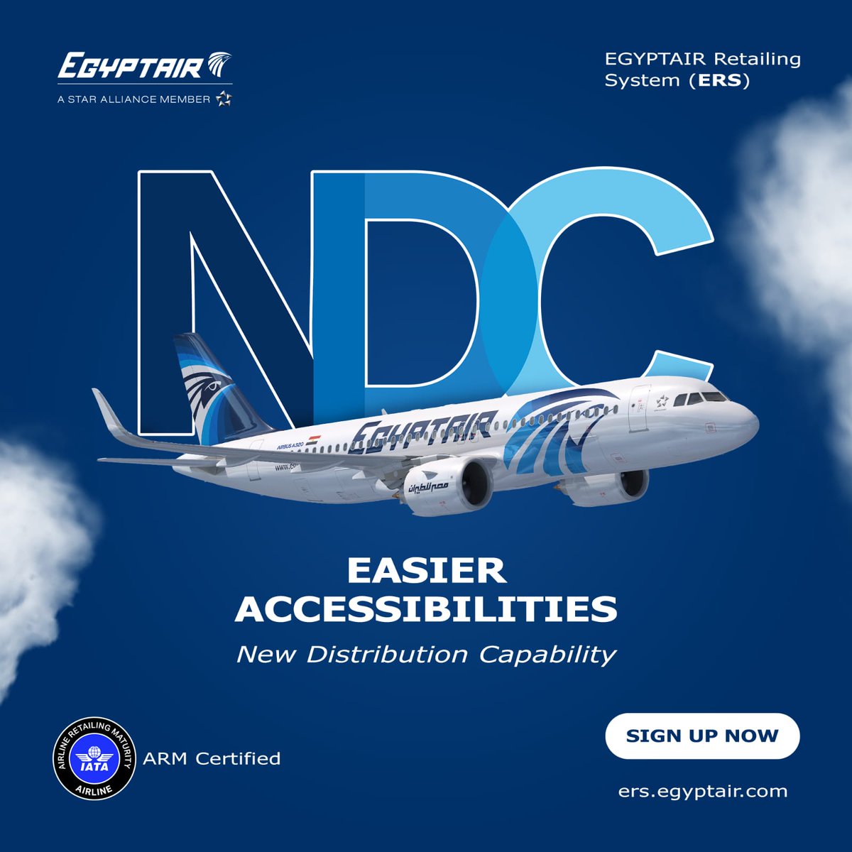 Experience the future of travel with NDC! Access exclusive offers, seamless bookings, and user-friendly options with EGYPTAIR. Elevate your journey today and sign up at: ers.egyptair.com and reach out to us at: ndcsupport@egyptair.com for additional help.
