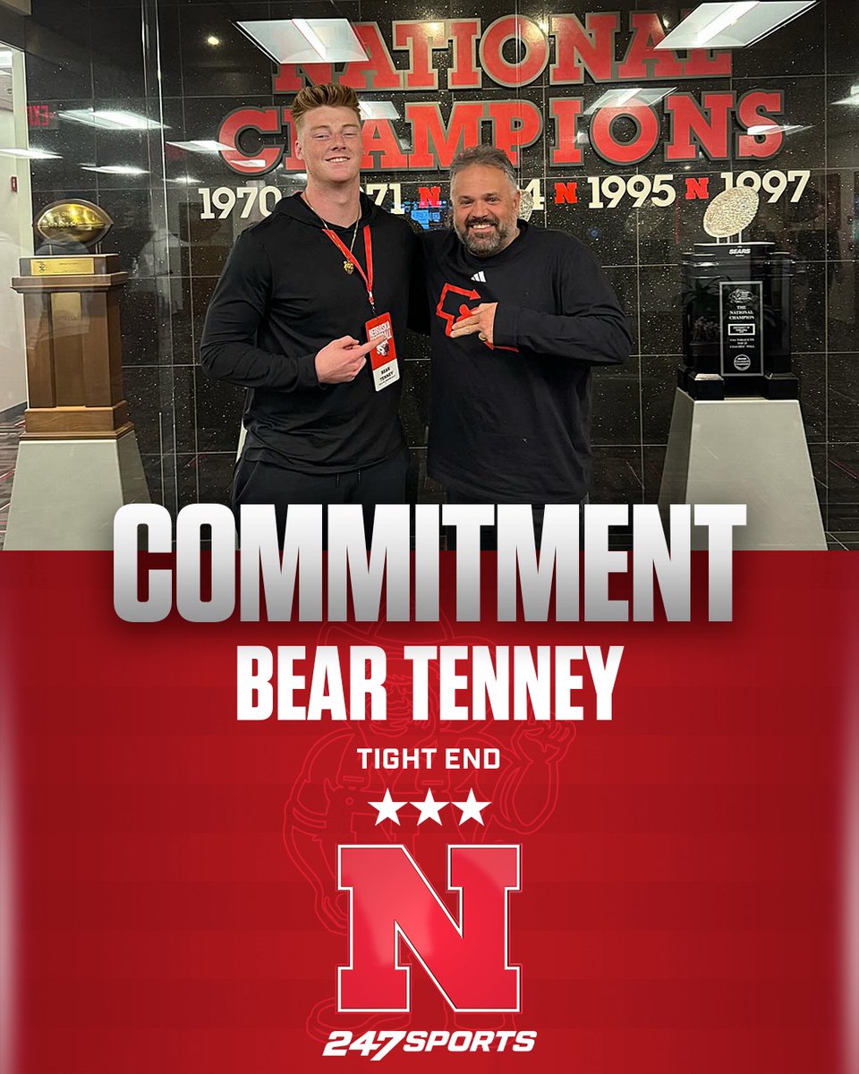 Highland (Utah) Lone Peak tight end Bear Tenney has committed to #Nebraska: 247sports.com/article/three-…