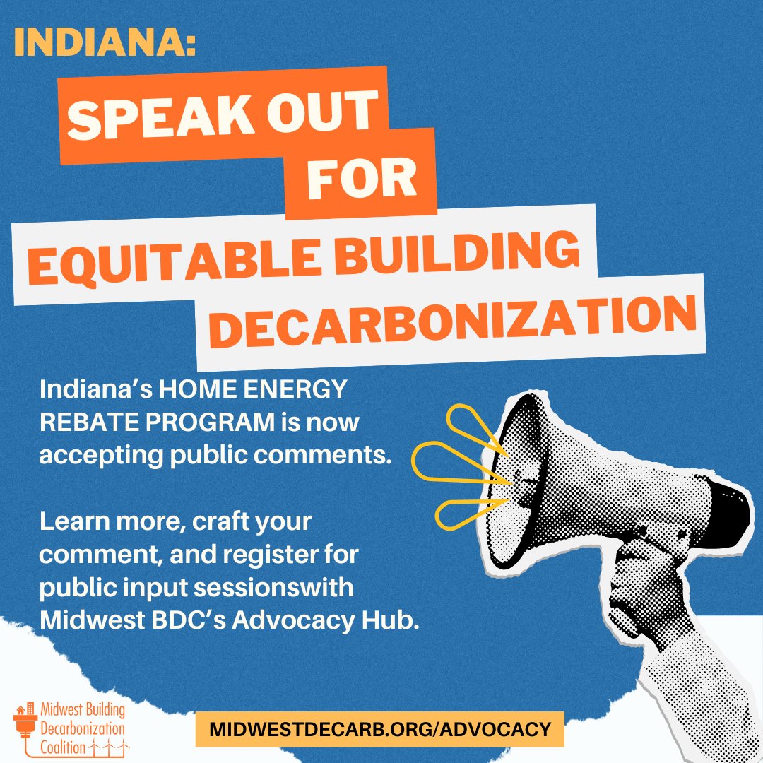 📢 Take Action, Indiana: Speak up for equitable building decarbonization!

Visit the HER Program Resource Hub on our website to register for the virtual kickoff call on  4/30 and craft your comment ow.ly/3WKL50RnsZI

#BuildingDecarbonization #EnergyAdvocacy #EnergyJustice