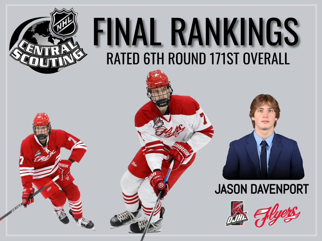 The OJHL: The CJHL league with the most players ranked for the 2024 NHL Draft. Jason Davenport of the Leamington Flyers. @LeamFlyers #NHLdraft #leagueofchoice