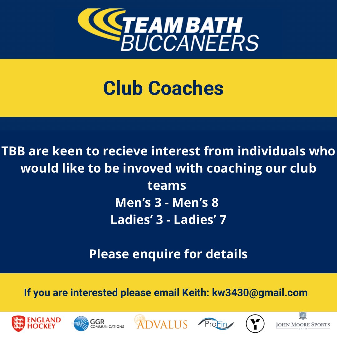 🏑CLUB COACHES🏑 TBB are interested to hear from individuals who would be keen to coach our senior club players. If you are keen and would like more details, please drop Keith an email. @swsportsnews @TeamBath @HockeyWestUK