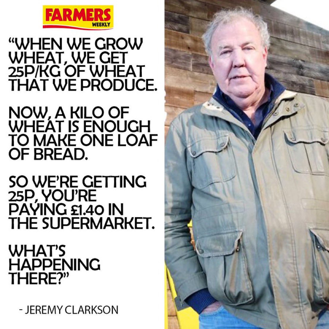 “Jeremy Clarkson has questioned how so little of the money in the food supply chains ends up in farmers’ hands when they are taking most of the risk.” ~ @FarmersWeekly