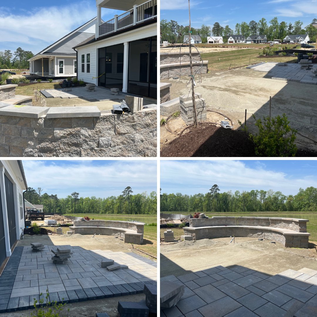 Another exciting update from the Brunswick Forrest home front! Crews are putting the final touches on the stunning sitting wall! Now, they're diving into crafting the patio of your dreams.  Stay tuned for more updates! #BrunswickForrestLiving #OutdoorOasis #LandscapingGoals