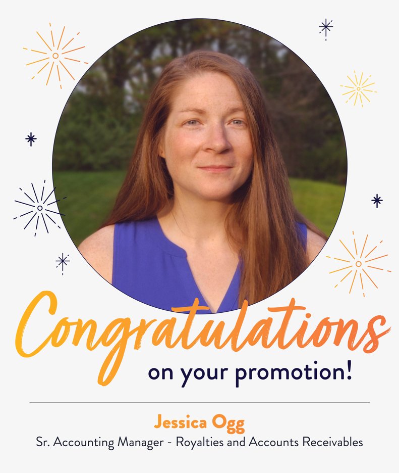 📣 Join us in congratulating Jessica Ogg on her promotion to Sr. Accounting Manager - Royalties and Accounts Receivables! 📚Jessica's dedication & proactive approach have led to major advancements in our Royalties Dept. We can't wait to see how she grows in this expanded role!