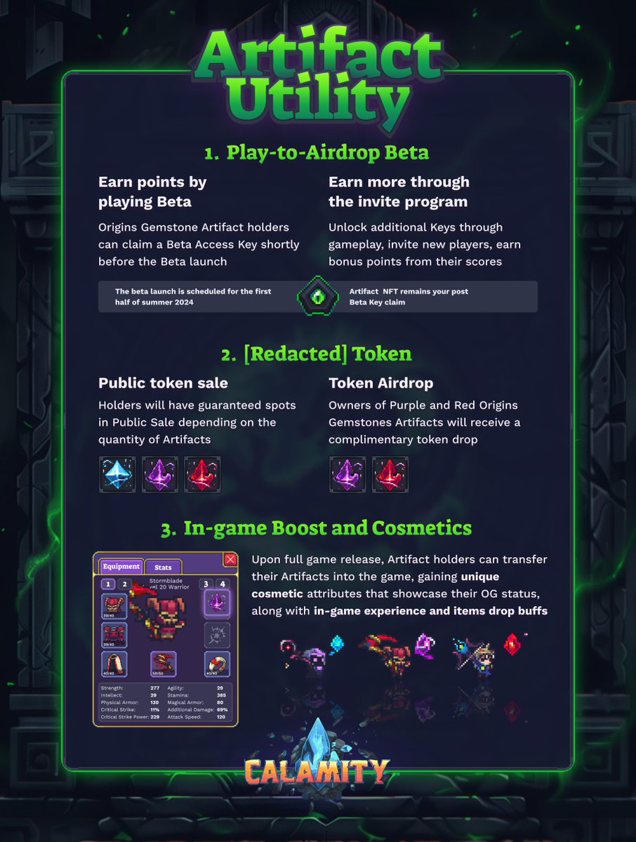 The Artifacts have arrived 🐉 

Discover all exclusive advantages, from Beta access to Token airdrop and distinctive In-game boosts! 🧙‍♀️