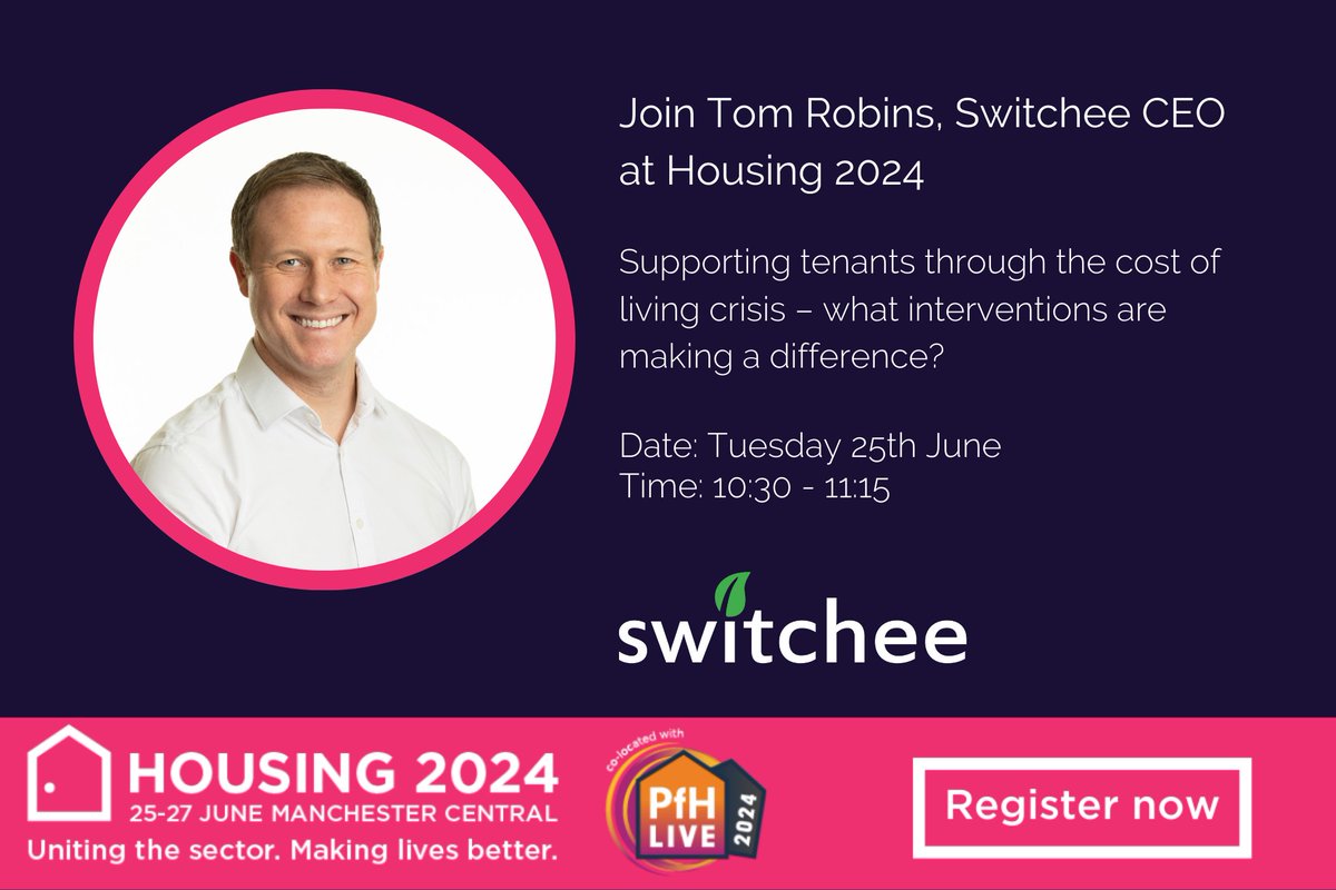 How can you support tenants during the cost-of-living crisis? Join @TomR_Switchee, CEO of @SwitcheeLtd , at @Housing_event to discuss the innovations making a difference in residents' lives and how housing providers should invest in fuel poverty support in the most impactful…