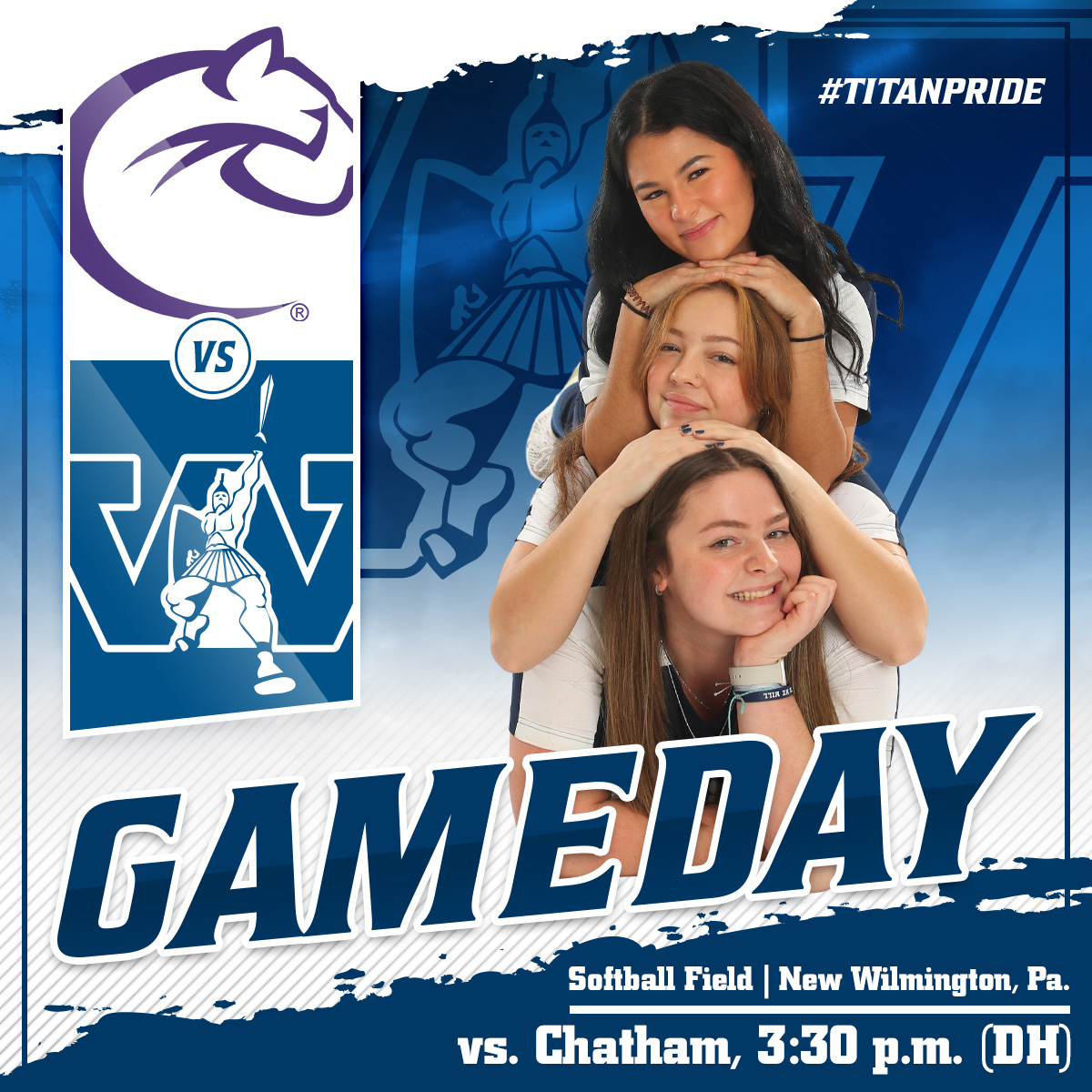 Softball will hosting a PAC double header against Chatham. Good luck Titans! 🆚Chatham 🕞3:30 p.m. 📍New Wilmington, Pa. 📺pacdigitalnetwork.com/westminster/?B… #d3softball #pacsoftball #titanpride⚔️