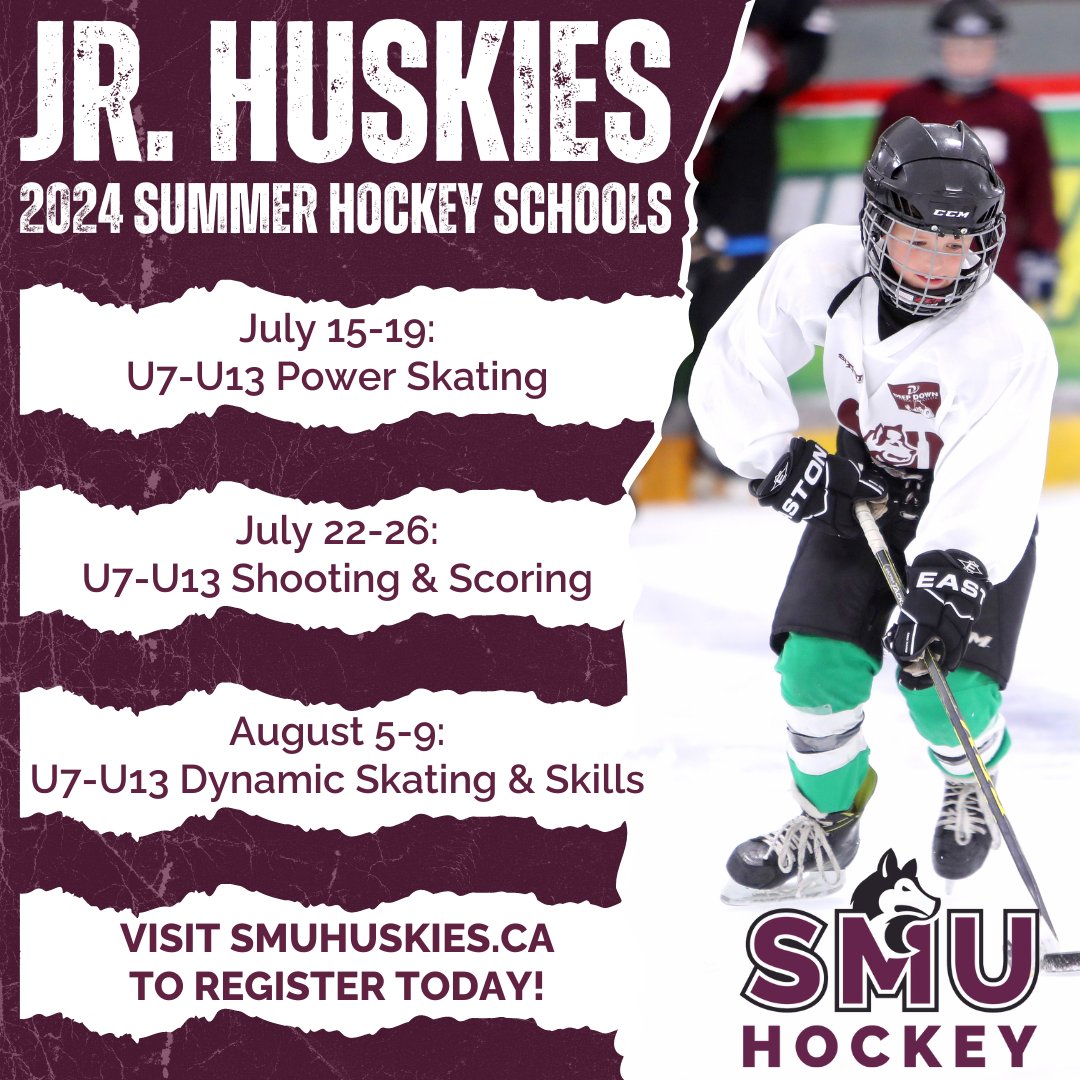 Are you looking for a great summer camp for your future hockey star to sharpen their skills? There is limited space remaining in our Jr. Huskies Summer Hockey Schools! Don't miss out! Register today at the link below: smu.ca/student-life/s…