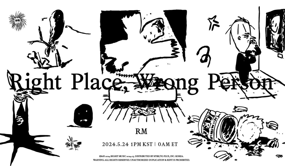 AboutMusicYT's tweet photo. RM of BTS to release a solo album, 'Right Place, Wrong Person', out May 24th. https://t.co/qgalLJBoLB
