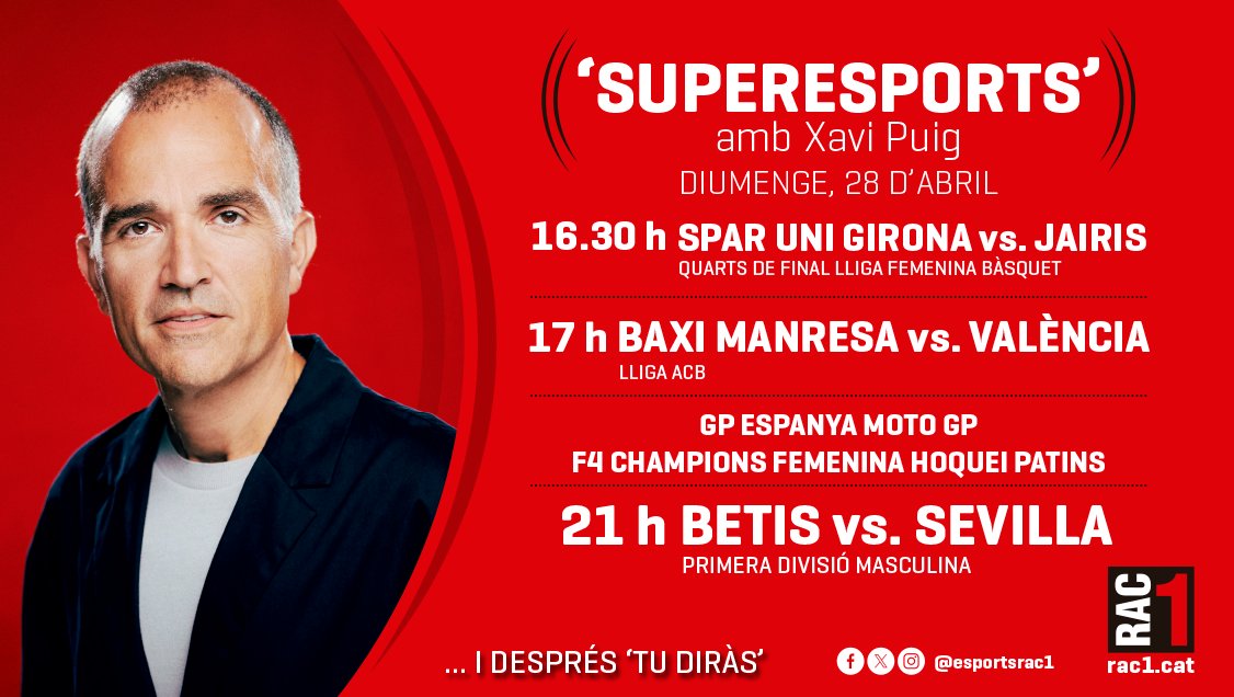 💥 El MENÚ d'avui a @rac1!

⏰ 14h #RAC1migdia
⏰ 16h #Superesports
⏰ 23h #TuDiràs