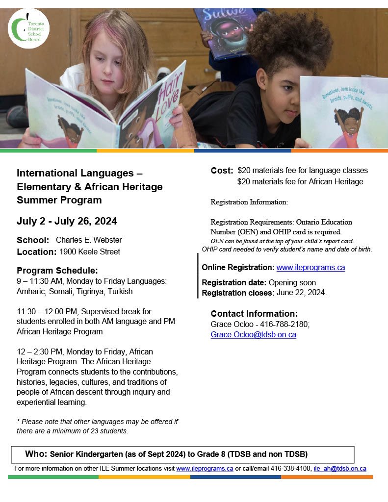 Grace Ocloo (@nyuitoro) on Twitter photo <a href="/TDSB_ILE/">International Languages & African Heritage Program</a> we will be offering language classes in Amharic, Somali, Turkish, Tigrinya, and African Heritage this Summer. At C E. Webster, where every student thrives and feels like they belong, we are excited to welcome back our students and their families. youtube.com/watch?v=kraFCR… <a href="/TDSB_ILE/">International Languages & African Heritage Program</a> we will be offering language classes in Amharic, Somali, Turkish, Tigrinya, and African Heritage this Summer. At C E. Webster, where every student thrives and feels like they belong, we are excited to welcome back our students and their families. youtube.com/watch?v=kraFCR…