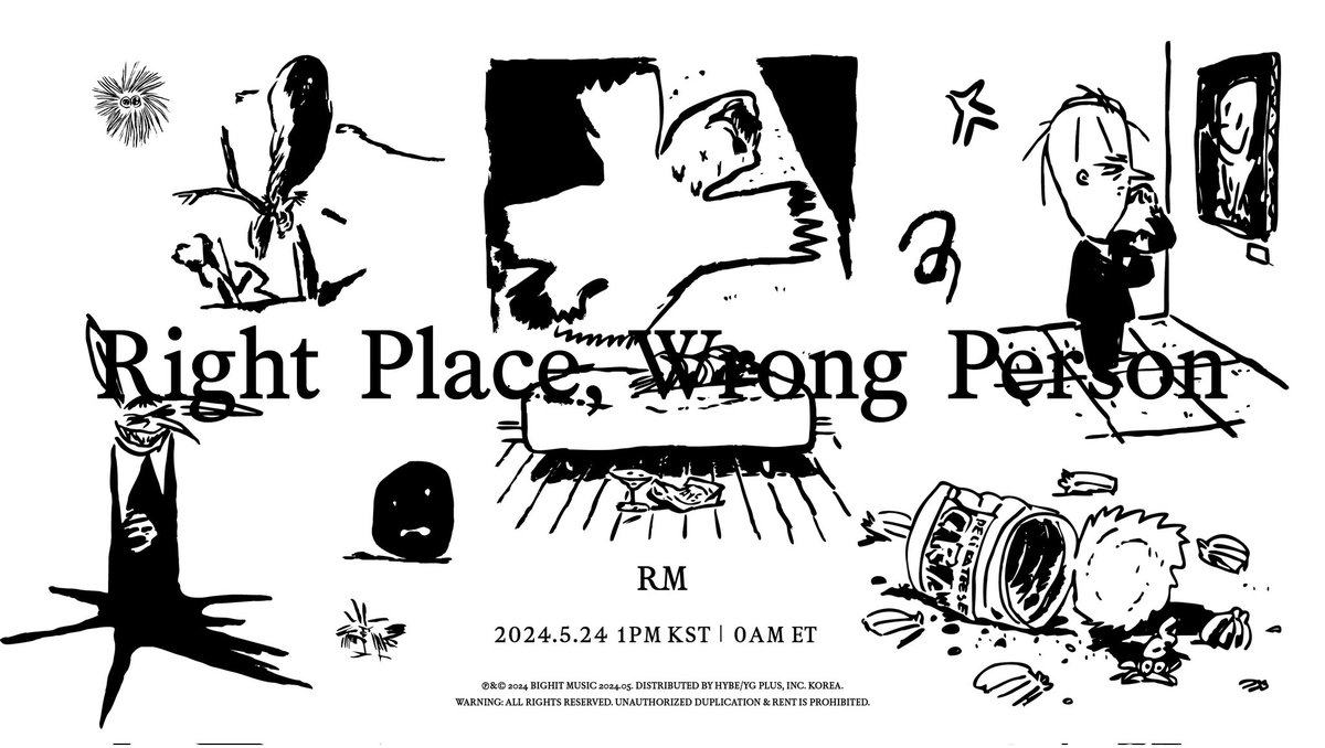 [🚨] - Foi anunciado o novo álbum do #RM 'Right Place, Wrong Person'. O álbum contém 11 músicas que captura algumas das emoções universais que todos nós experimentamos em algum momento da vida, como a sensação de ser um estranho que não se encaixa. 🗓️ 24/05/2024 ⏰ 01:00 BRT…