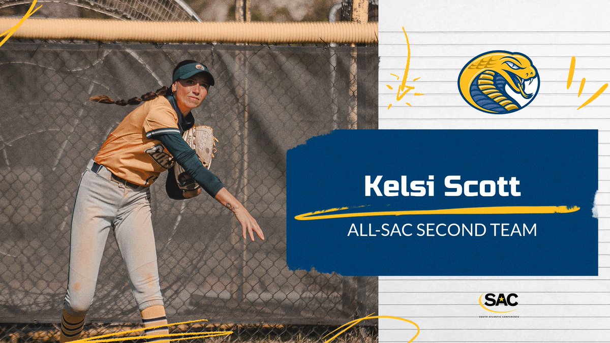 Congratulations to Kelsi Scott of @cokersball for being named to the All-SAC Second Team!! #NCAA #NCAADII #NCAASBALL #DII #cobrapride🐍