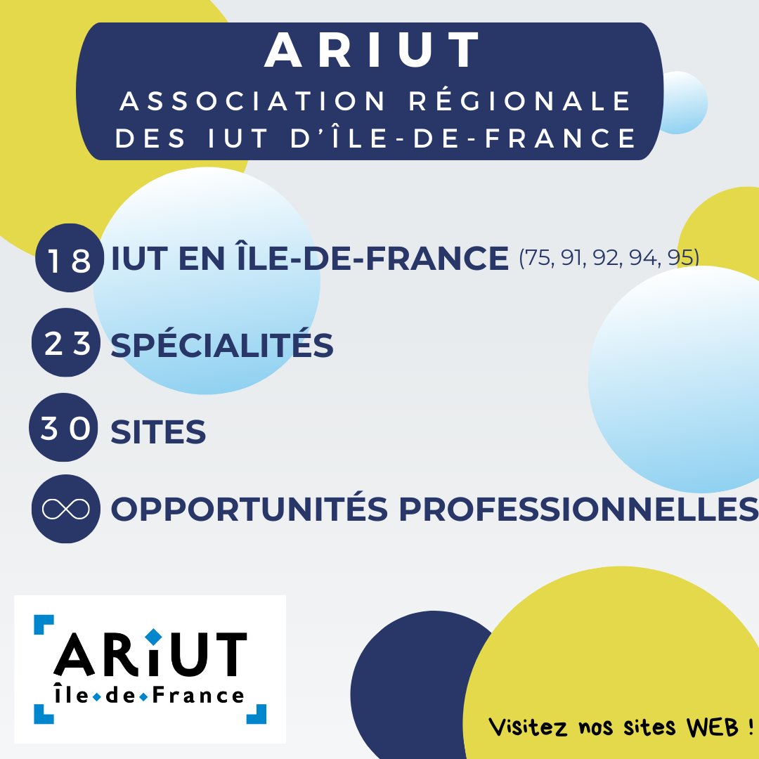 [ARIUT IdF]

Découvrez l'ampleur de #ARIUT en Île-de-France avec ses 18 IUT.  
Explorez les activités de l'association et rencontrez son bureau ici : 
linkedin.com/feed/update/ur…

#lesIUT #osezlIUT #BUT #professionnalisation