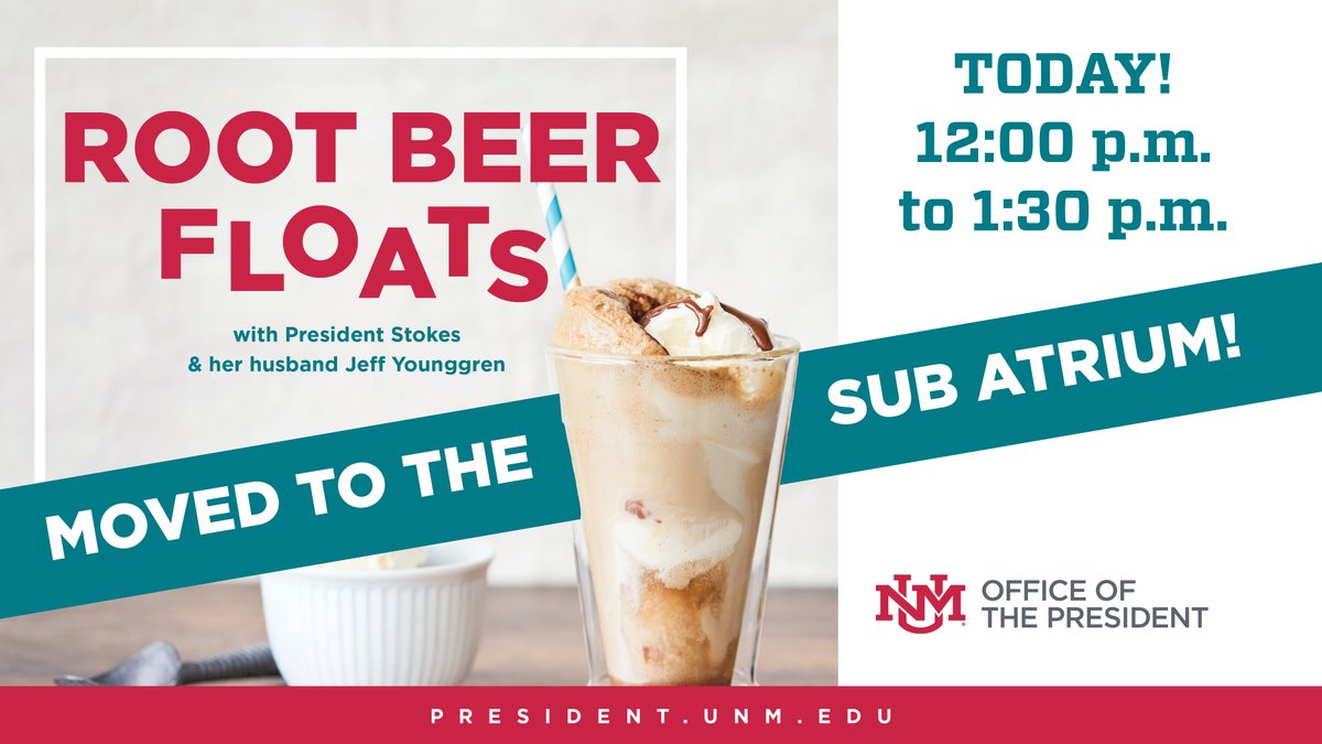 Join President Stokes in the SUB Atrium from 12 p.m. - 1:30 p.m. for root beer floats TODAY! 🍨