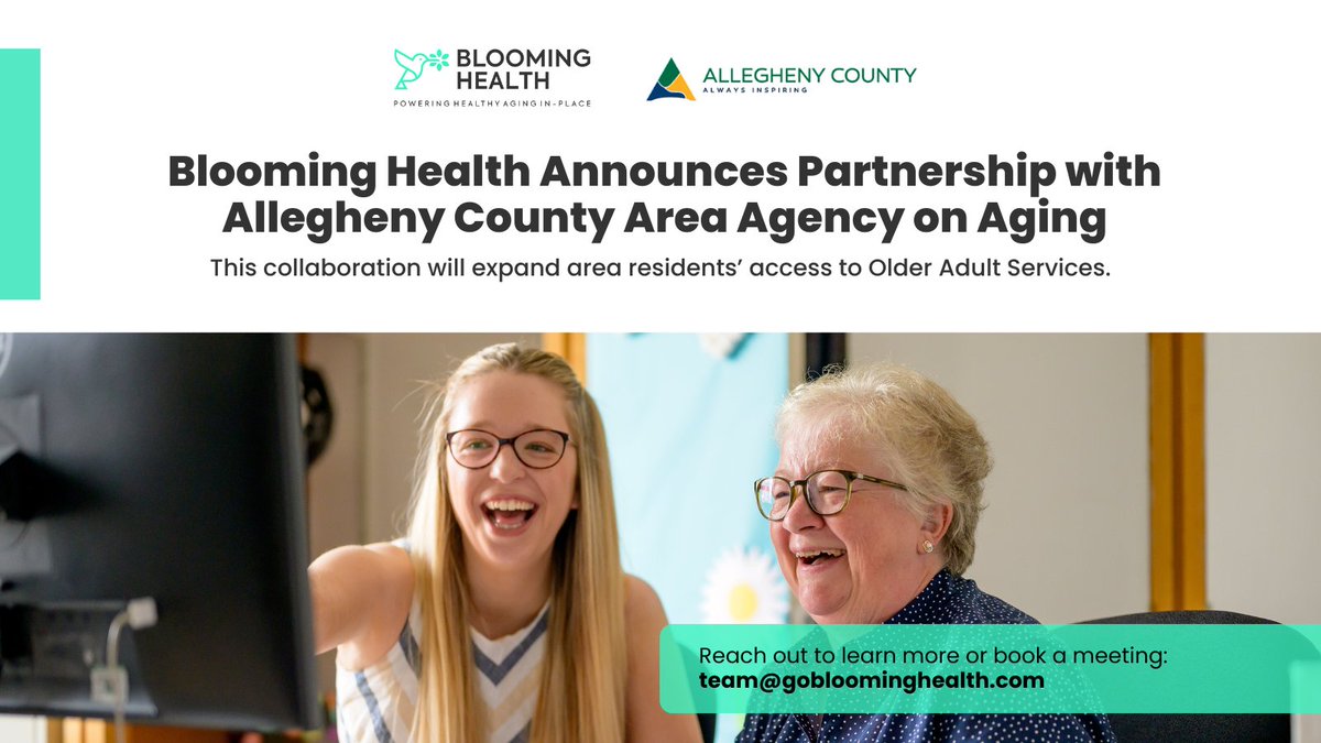 Blooming Health is thrilled to announce our partnership with The Allegheny County Department of Human Services Area Agency on Aging. Learn more here: hubs.la/Q02v2gVg0 #aging #agingservices #agetech #alleghenycounty #pittsburgh