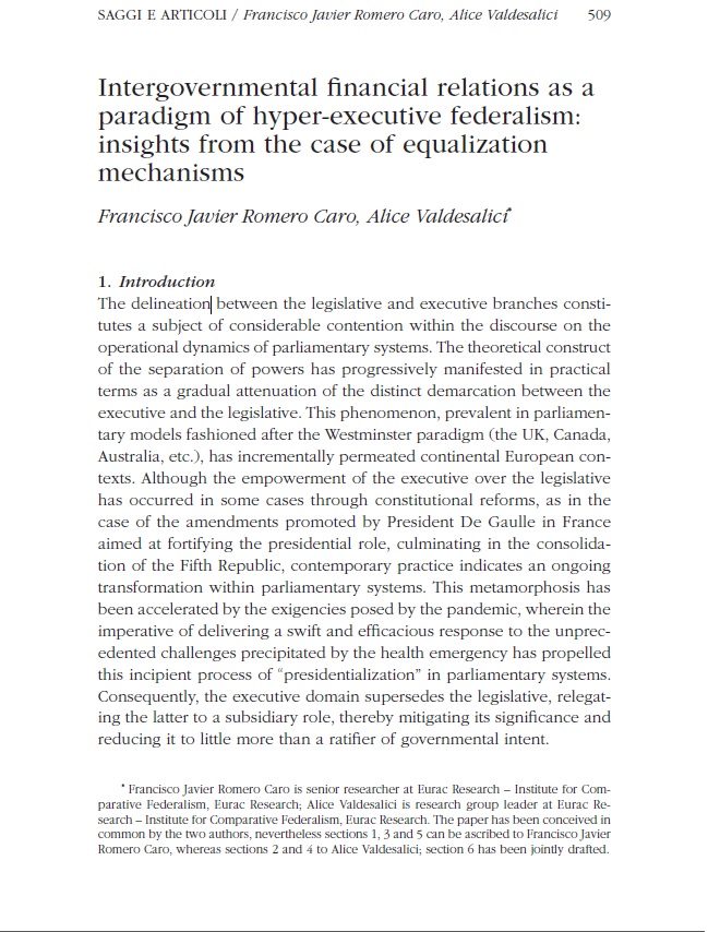 Glad to see our article (with @AValdesalici) 'Intergovernmental financial relations as a paradigm of hyper-executive federalism: insights from the case of equalization mechanisms' finally published on Istituzioni del Federalismo. regione.emilia-romagna.it/idf/numeri/202… @EuracFederalism