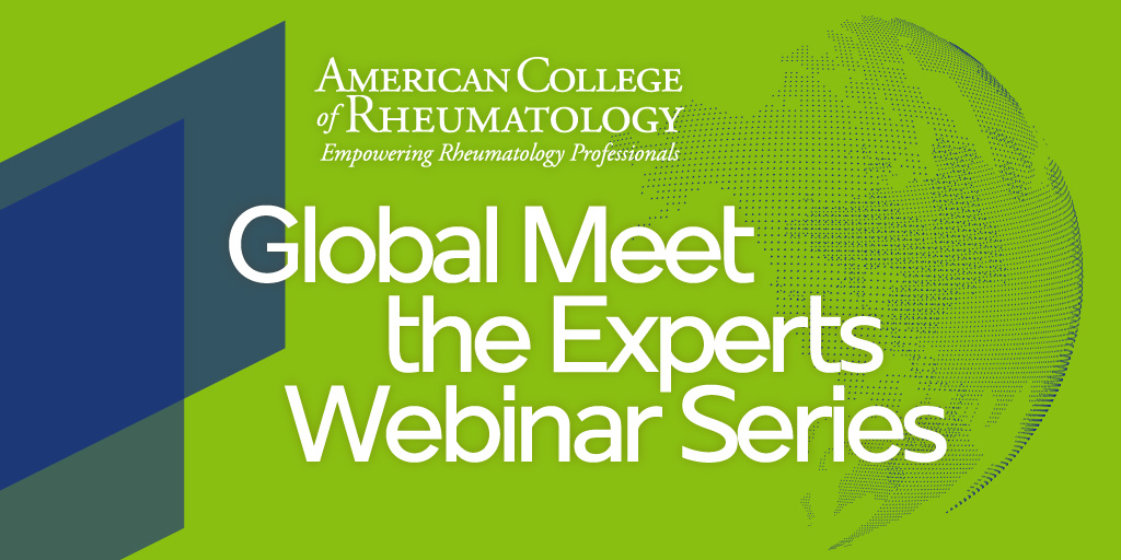 ACR Global Meet the Experts is a virtual educational series offered quarterly to a global audience of #rheums & #rheum professionals. Join us for the session focused on auto-inflammatory diseases on Friday 10 May, 1:00–2:30 PM ET. Register → acr.tw/49PcT6W Expert…