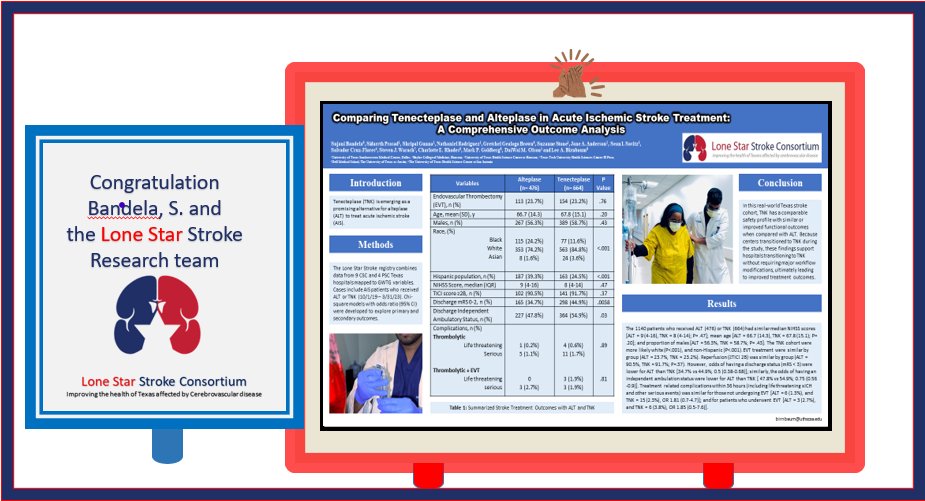 #stroke #LoneStarStroke #stroketwitter #stroketexas #strokeresearch Congratulation Dr. Sujani Bandela  presented an abstract poster 'Comparing Tenecteplase and Alteplase in Acute Ischemic Stroke Treatment: ​A Comprehensive Outcome Analysis' at AAN conference in Denver CO, 2024