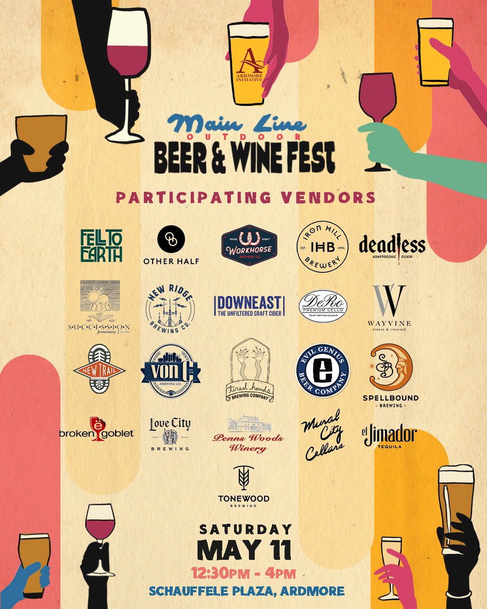 Main Line Outdoor Beer & Wine Fest is taking over downtown Ardmore for a daytime party directly across the street from the venue, featuring a slew of local craft beers and wines from local and national vendors, as well as live music and local food! 🎟️ bit.ly/MainLineBeerWi…
