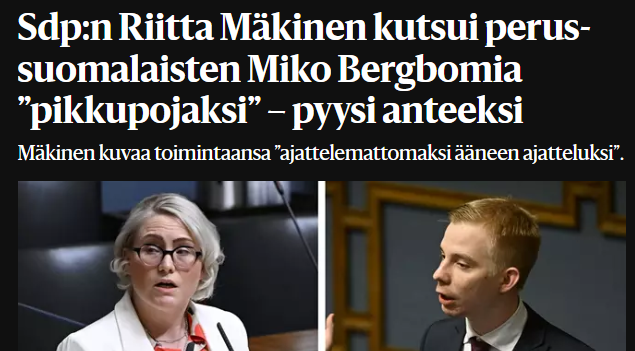 Taisi mennä tunteisiin. Jos persu olisi sanonut Mäkistä sosiaalitantaksi, niin X:n palvelimet olisi tukossa valituksesta.