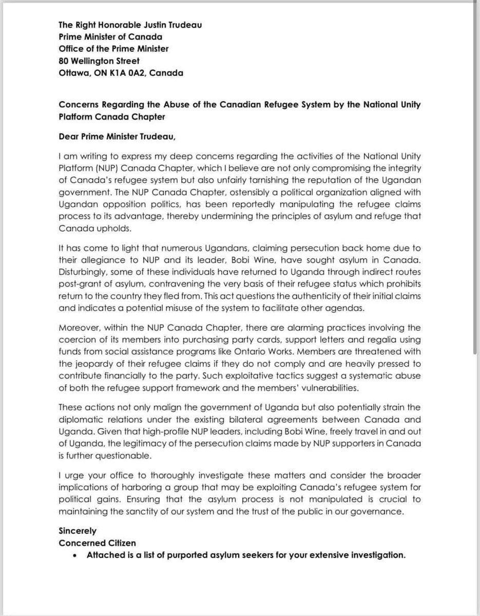 Statement on NRM’s Malicious Campaign Targeting Peaceful Advocacy in Canada Dear Fellow Ugandans and Friends of Uganda, It has come to our urgent attention that a malicious campaign is underway, circulating a list of names purportedly identifying National Unity Platform (NUP)…