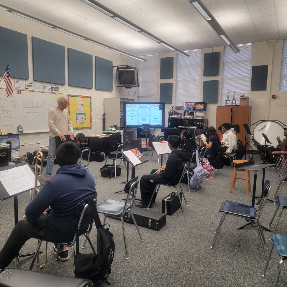A huge Thank You to Karl Kassner, a member of the Winston-Salem Symphony @wssymphony @ArtsCouncilWS @WSFCSArts, who came to work with our trumpet students today. He gave them some advice, tips, and guidance, and they played together. Because #msmsistheplacetobe #partnership