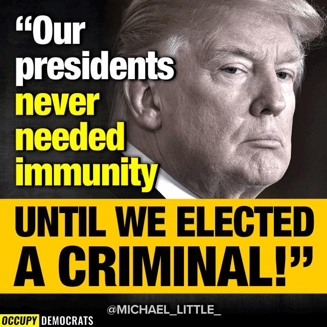 Trump Lawyer D. John Sauer:

“Without Presidential Immunity from Criminal Prosecution – there can be No Presidency as we know it.”

Wrong!

First of all – there has never been a President as Corrupt and as Treasonous as Donald J Trump!

Secondly – a Primary Reason for our War for…
