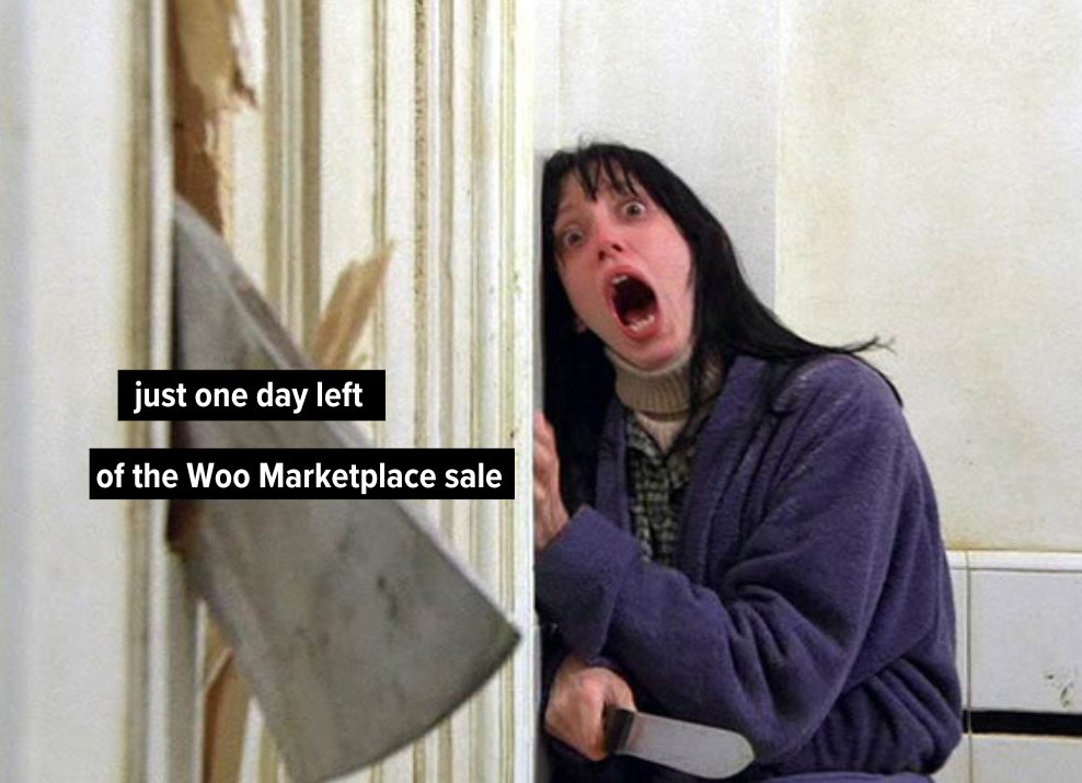 Not to scare you or anything… but there’s just one day left before the WooCommerce Marketplace sale ends. Forever! (OK, maybe not forever, but until next time!) Get up to 30% off themes, extensions & services: woocommerce.com/products/