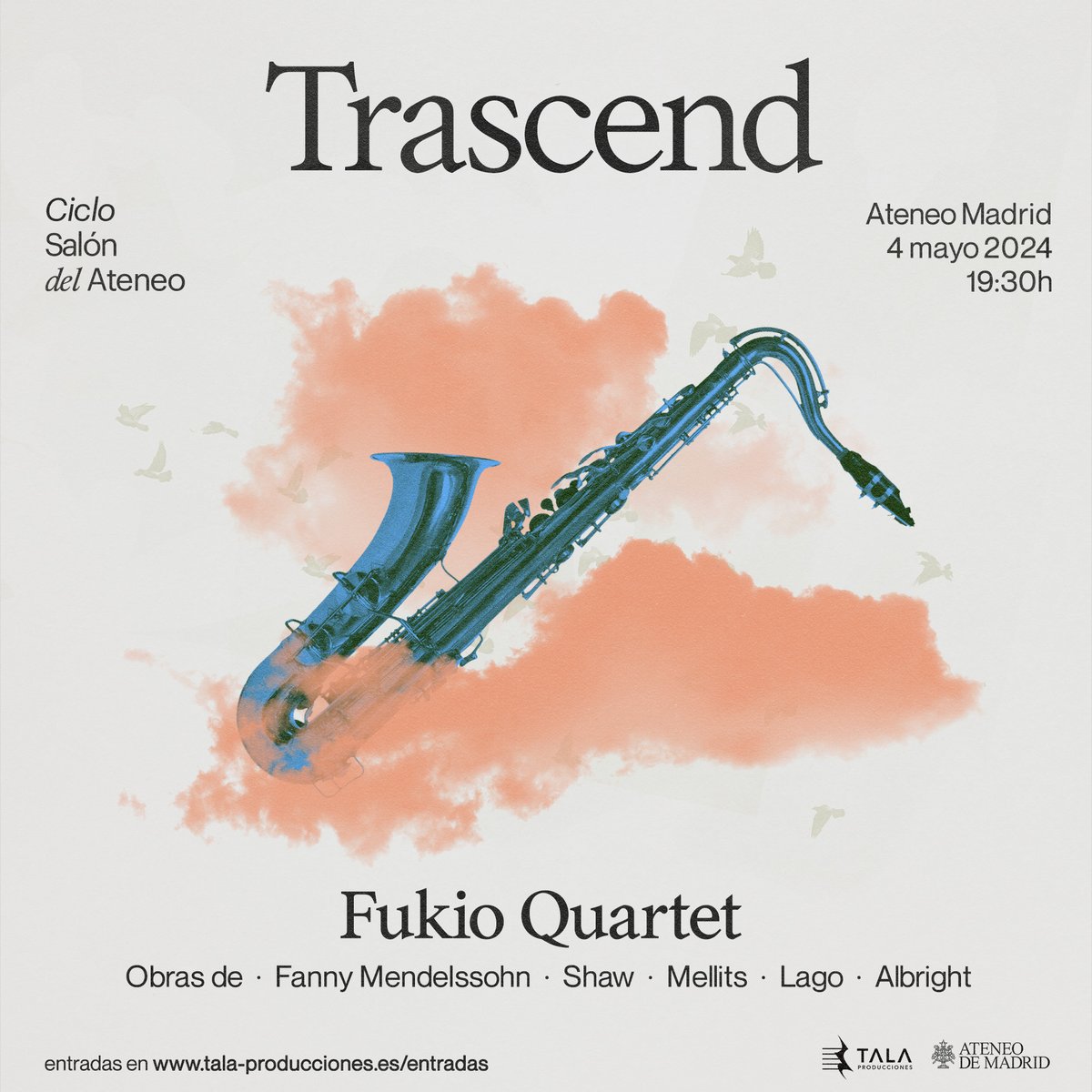 El prestigioso cuarteto de saxofones Fukio Quartet @Fukios presentará, el próximo sábado, 4 de mayo, su programa titulado 'Trascend', en el penúltimo concierto de la temporada 23-24 del ciclo Salón del Ateneo. @ateneodemadrid
