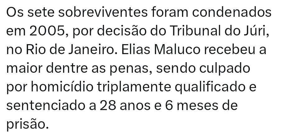 @CrimesReais Fico pasma que com toda essa tortur*, a maior pena foi no máximo de 28 anos e só um deles foi penalizado com esse tempo, e alguns criminosos já foram soltos, esses aí mereciam prisão perpétua, isso sim