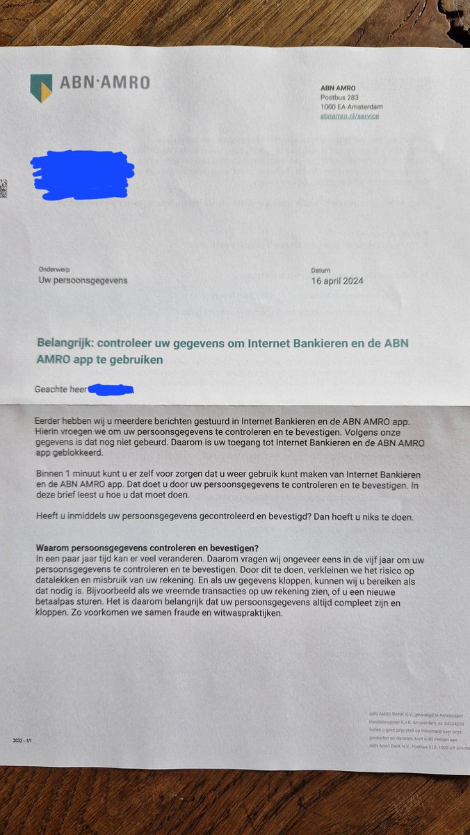 @ABNAMRO schaam jullie kapot om de toegang tot het internet bankieren te blokkeren, alleen maar omdat persoonsgegevens niet bevestigd zijn. Je klanten behandelen met een pressiemiddel als deze; toegang tot je eigen geld ontzeggen? Schaam je diep!