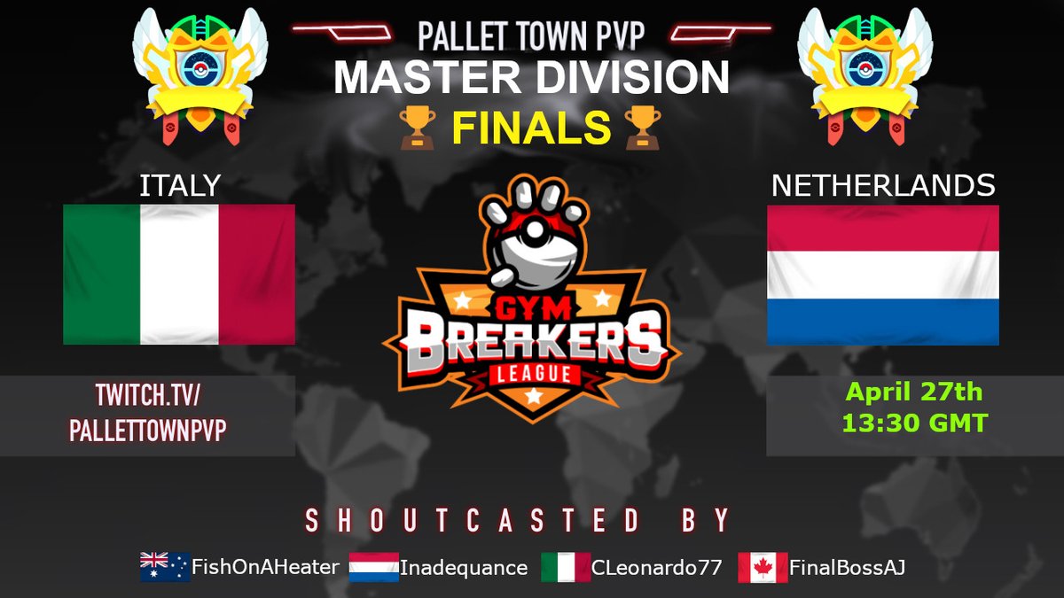 Some of the World's best battlers collide in the Master-tier final of this month's <a href="/Gymbreakers1/">Gymbreakers</a> World Cup!

Watch some world-class battles featuring a star-studded lineup of both players and casters!

This Saturday 1:30pm GMT, 9:30am US EDT.

/pallettownpvp on Twitch and YT