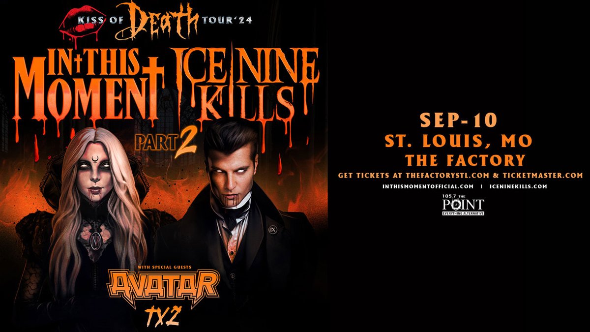 We’ve got your chance to score free tickets for IN THIS MOMENT and ICE NINE KILLS – on September 10th at @thefactory_stl! Find all the ticket info – and find your chance to win FREE tickets for In This Moment and Ice Nine Kills – right now at tinyurl.com/bdd94dvr!