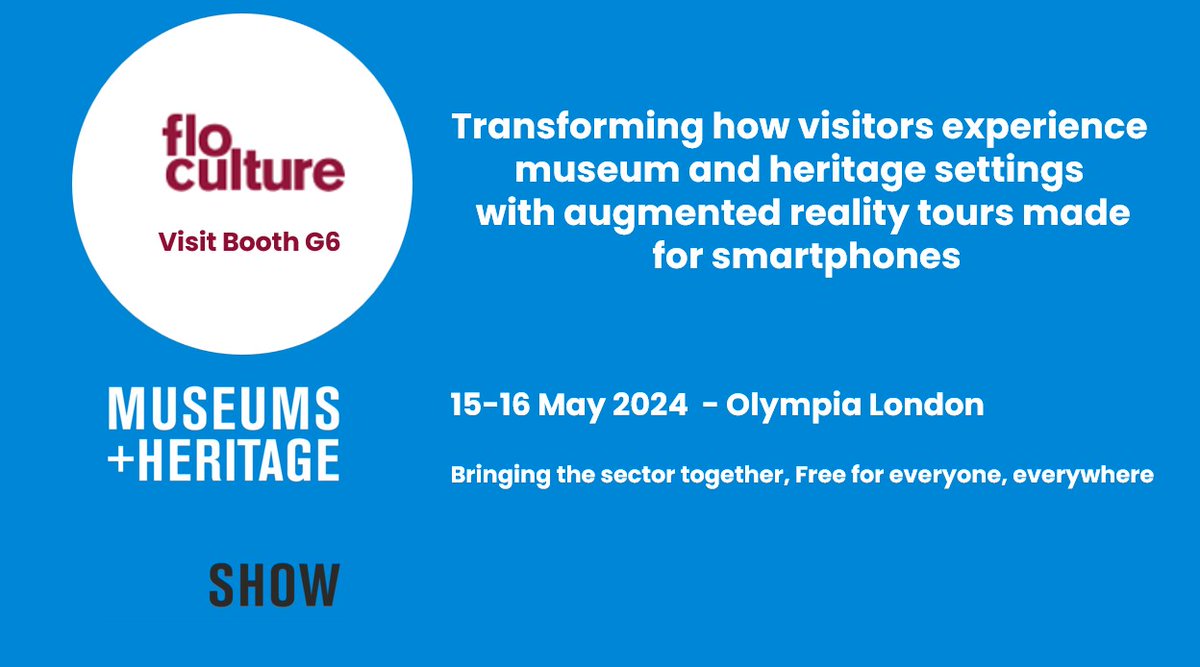 Are you attending <a href="/MandHShow/">Museums + Heritage Show & Awards</a> in London May 15-16? Visit us at Booth G6 to learn how Flo-culture is transforming the visitor experience in museums and heritage settings with Augmented Reality. #MandHShow
Get your FRE two-day ticket here: museumsandheritage24.smartreg.co.uk/Visitors/Visit…