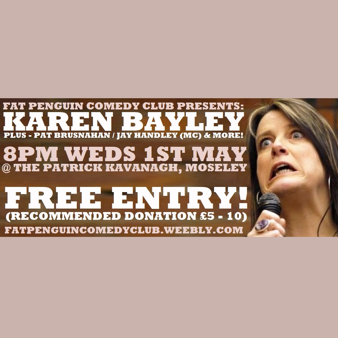 NEXT SHOW! 
8PM - WEDS 1ST MAY
@patkavs #moseley #birmingham #westmidlands
HOSTED BY @JayWHandley
@KarenBayley headlining! 
PATRICK BRUSNAHAN opening!
Plus 1 more in the middle! 
#FreeEntry !
(Rec. Donation £5-10*)
#moseleyevents #birminghamevents
*pay what you can!