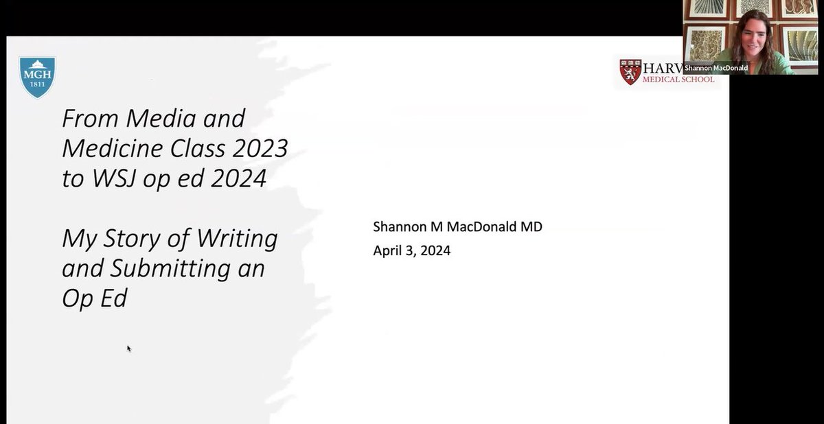 Media and Medicine alum, Shannon McDonald, MD shared her experience of publishing an Op Ed in The Wall Street Journal with this year’s cohort. Read “The Doctor Is In, but the Patient Is Out of State” here: wsj.com/articles/the-d…