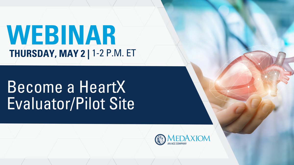 Join our webinar to dive into cardiovascular innovation with HeartX, the accelerator program from MedAxiom & @HealthTechAR! Register now to learn more about HeartX, how to become an evaluator & how to serve as a pilot site! 📅 Thurs. May 2 🕐 1-2 pm ET 🔗 hubs.li/Q02tZpDy0