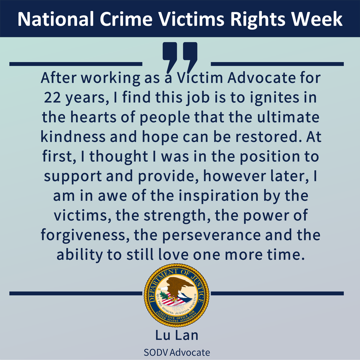 Listen to what our SODV advocate, Lu, has to say about working at our office as a Victim Advocate! #NCVRW2024 #SupportVictims