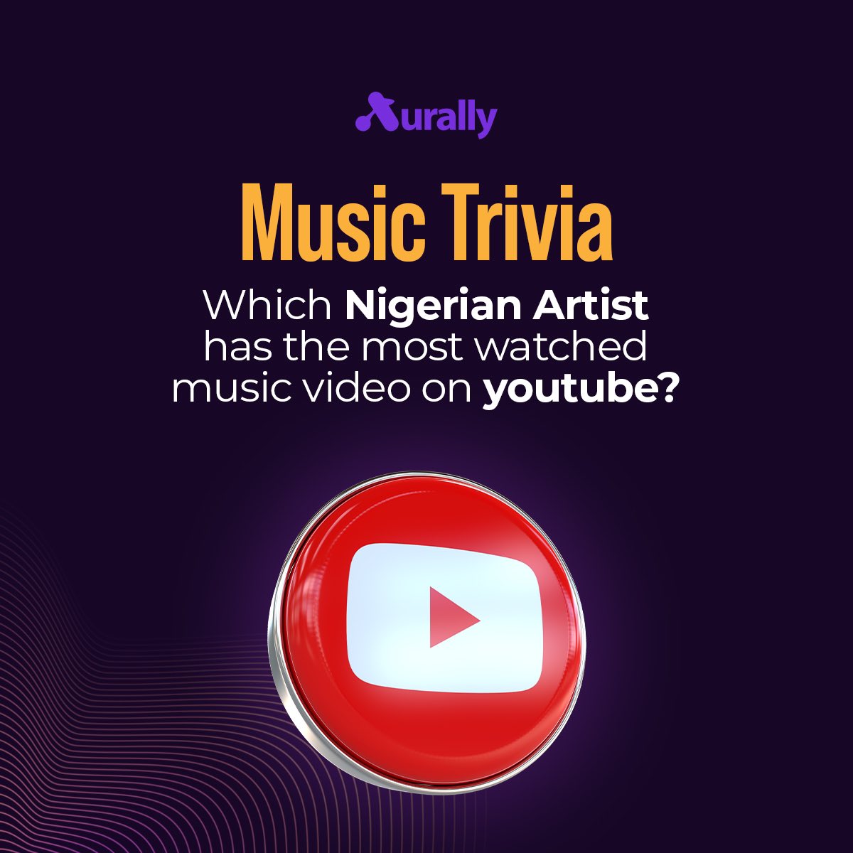 Are you ready to put your music knowledge to the test? 🎵

Join us for a round of trivia where you'll guess the most streamed artist in Nigeria on Youtube?

#MusicTrivia #Aurally #Algofam