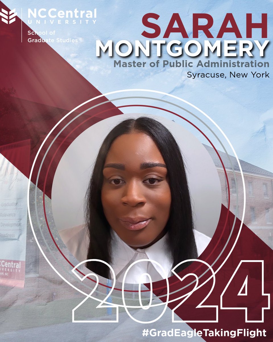 #GradEagleTakingFlight | Sarah Montgomery is gearing up to earn her Master of Public Administration degree from NCCU Graduate School! Sarah, get ready to walk across that stage and spread your wings, soaring into a future illuminated by your passion for public service! 🦅🎓 #NCCU