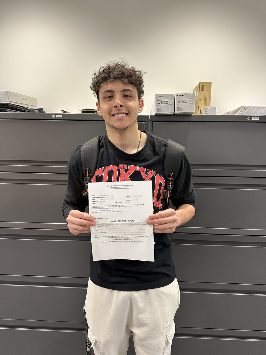 Jace Casillas passed the FAA Private Pilot Written Test with 95%!!! Congratulations Jace!
<a href="/GIPublicSchools/">GIPS</a> <a href="/GISH_Islanders/">Grand Island Senior High</a>