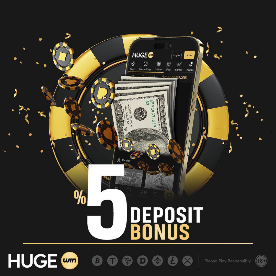 %5 Deposit Bonus! 💰

Unlock endless excitement with a 5% deposit bonus on every deposit at Hugewin! 🤑 Valid for slots 🎰, live casino ♠️ and sports betting ⚽️ - no wagering required! 🎉

Play now ➡️ shoort.us/hugewin-x

#Hugewin #CryptoCasino #DepositBonus