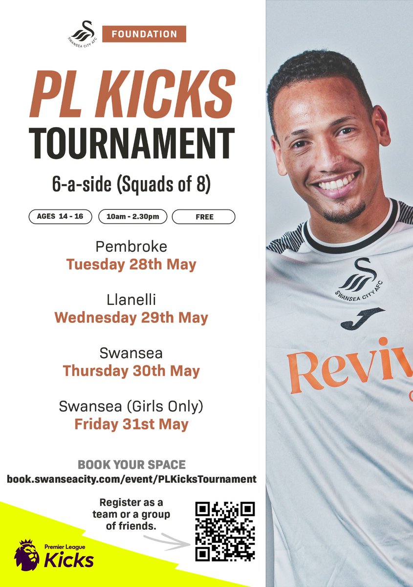 🏆 𝐇𝐀𝐋𝐅-𝐓𝐄𝐑𝐌 𝐓𝐎𝐔𝐑𝐍𝐀𝐌𝐄𝐍𝐓 🏆 Our #PLKicks six-a-side tournament returns for Whitsun half-term! 📍 Pembroke (May 28) 📍 Llanelli (May 29) 📍 Swansea (May 30) 📍 Swansea girls only (May 31) Book your teams place here 👉 bit.ly/3Wc3LpJ