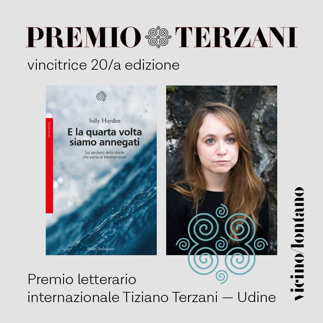 La giornalista irlandese Sally Hayden vince il #PremioTerzani con  'E la quarta volta siamo annegati': analisi rigorosa, di potentissima verità umana, di quanto accade nei lager al di là del Mediterraneo. La Premiazione al festival @vicinolontano (Udine, 7-12 maggio):  #migranti