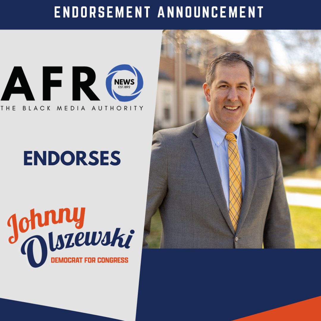 I am honored to be endorsed by @afronews in my campaign for U.S. Congress. As your Representative, I'll work tirelessly to make sure that every Marylander is represented and every community has a seat at the table.