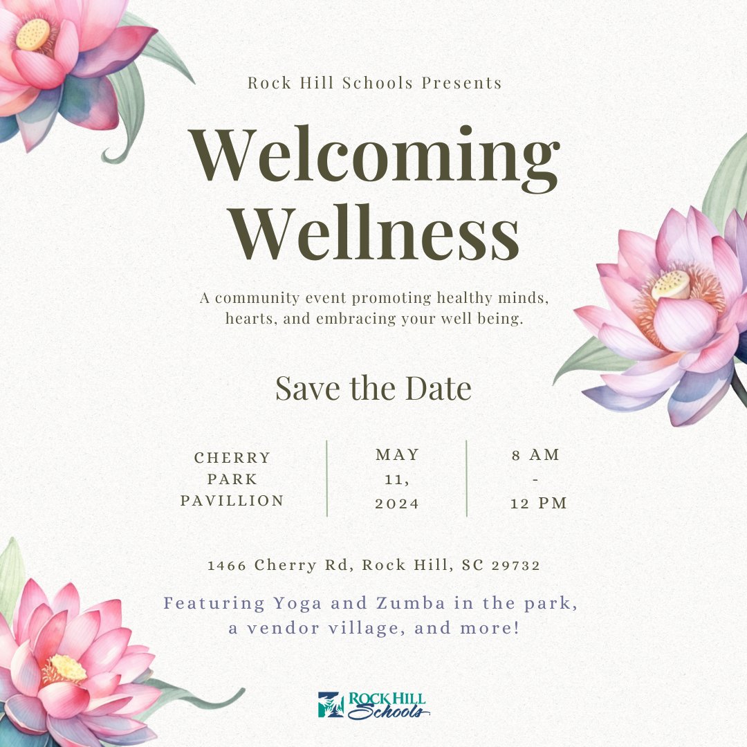 Please join Rock Hill Schools and the community as we celebrate Healthy Minds, Hearts, and Embracing Your Well-Being. We have a great keynote speaker, fun activities, and impactful mental health resources.